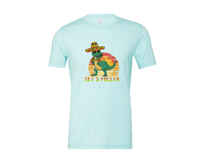 brand:Bella Canvas|color:Heather Ice Blue|Lets Fiesta Dinosaur Cinco De Mayo Graphic T-Shirt