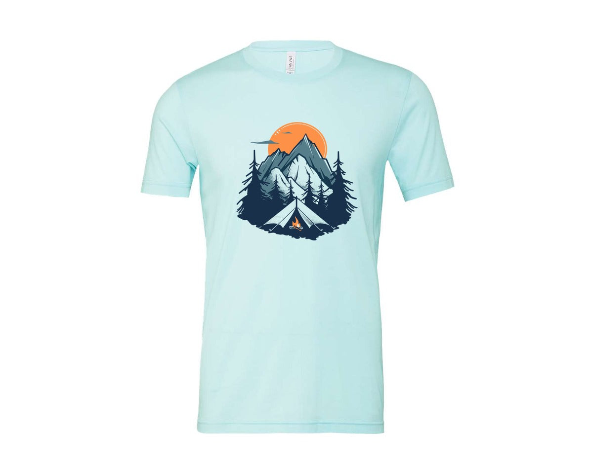 brand:Bella Canvas|color:Heather Ice Blue|Sunset Camping Adventure T Shirt Design 8 Graphic T-Shirt