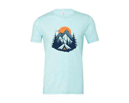 brand:Bella Canvas|color:Heather Ice Blue|Sunset Camping Adventure T Shirt Design 8 Graphic T-Shirt