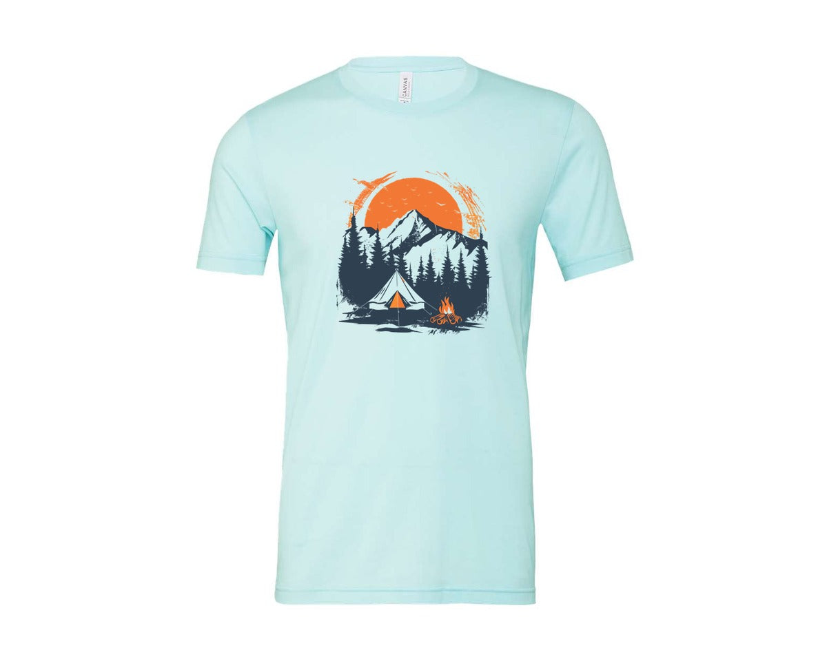 brand:Bella Canvas|color:Heather Ice Blue|Sunset Camping Adventure T Shirt Design 3 Graphic T-Shirt