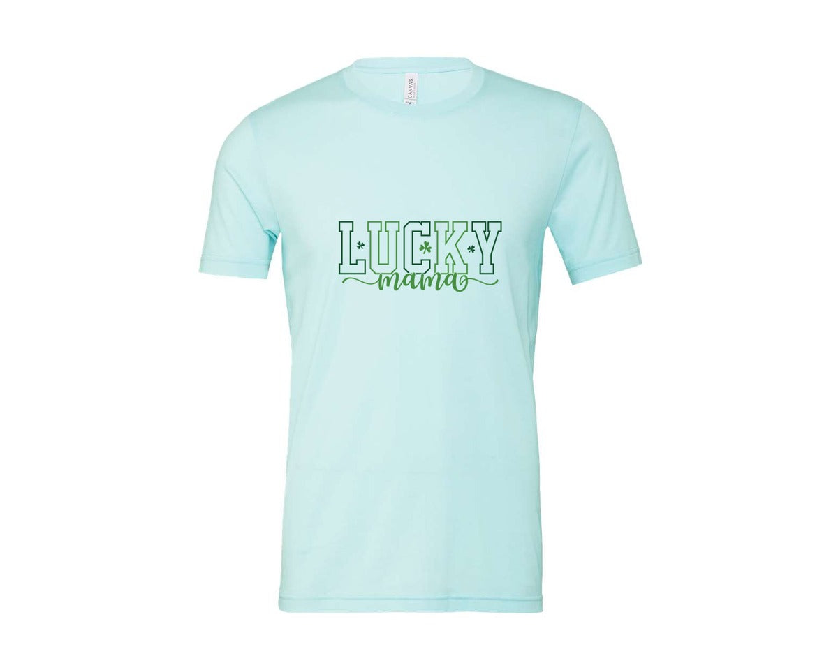 brand:Bella Canvas|color:Heather Ice Blue|Shamrock Lucky Mama St Patricks Day Graphic T-Shirt