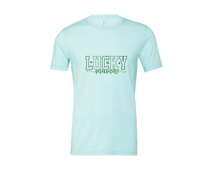 brand:Bella Canvas|color:Heather Ice Blue|Shamrock Lucky Mama St Patricks Day Graphic T-Shirt