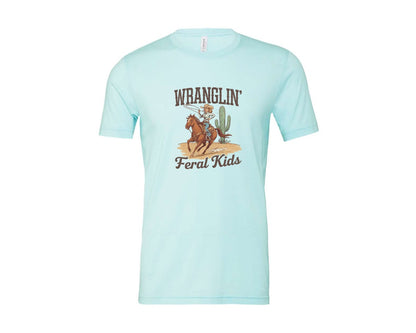 brand:Bella Canvas|color:Heather Ice Blue|Wranglin Feral Kids Western Mothers Day 3 Graphic T-Shirt