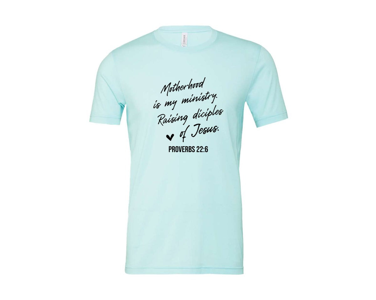 brand:Bella Canvas|color:Heather Ice Blue|Christian Mom Motherhood Is Kingdom Graphic T-Shirt