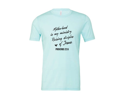 brand:Bella Canvas|color:Heather Ice Blue|Christian Mom Motherhood Is Kingdom Graphic T-Shirt