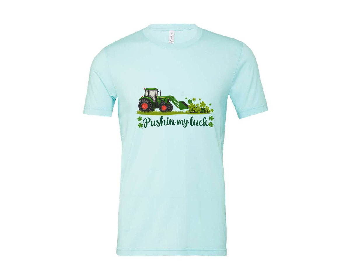 brand:Bella Canvas|color:Heather Ice Blue|Pushin My Luck St Patricks Day 3 Graphic T-Shirt