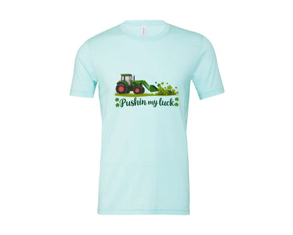 brand:Bella Canvas|color:Heather Ice Blue|Pushin My Luck St Patricks Day 3 Graphic T-Shirt