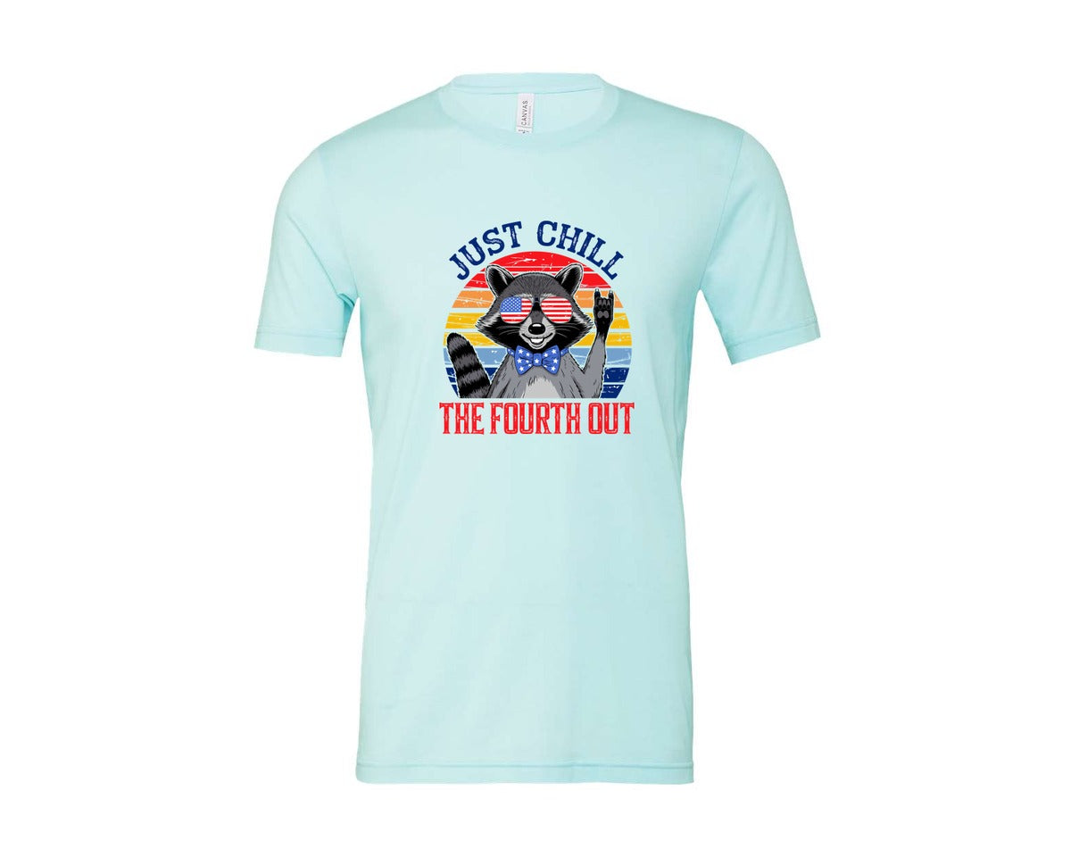 brand:Bella Canvas|color:Heather Ice Blue|Retro Raccoon 4Th Of July Chill Vibes Graphic T-Shirt