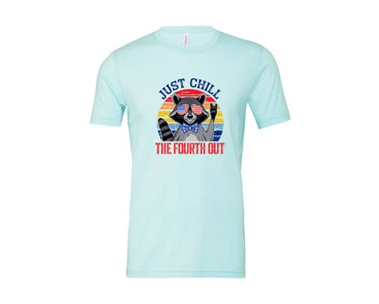 brand:Bella Canvas|color:Heather Ice Blue|Retro Raccoon 4Th Of July Chill Vibes Graphic T-Shirt