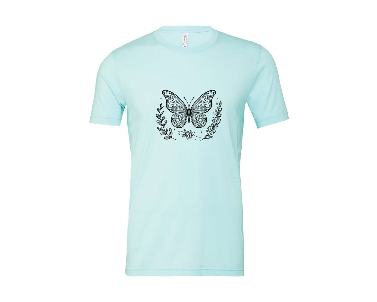 brand:Bella Canvas|color:Heather Ice Blue|Butterfly Design Graphic T-Shirt