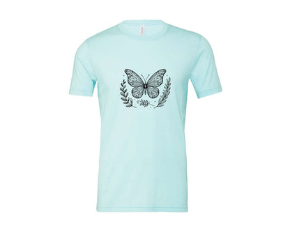 brand:Bella Canvas|color:Heather Ice Blue|Butterfly Design Graphic T-Shirt