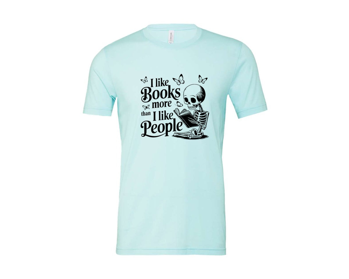 brand:Bella Canvas|color:Heather Ice Blue|I Like Books More Than I Like People 3 Graphic T-Shirt