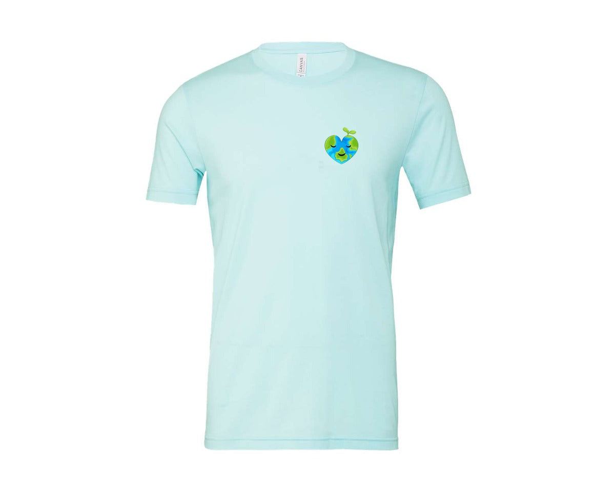 brand:Bella Canvas|color:Heather Ice Blue|Love Heart Earth Globe Pocket Design Graphic T-Shirt