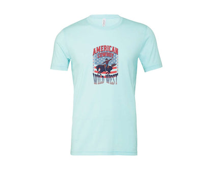 brand:Bella Canvas|color:Heather Ice Blue|American Cowboy Wild West Vintage Graphic T-Shirt