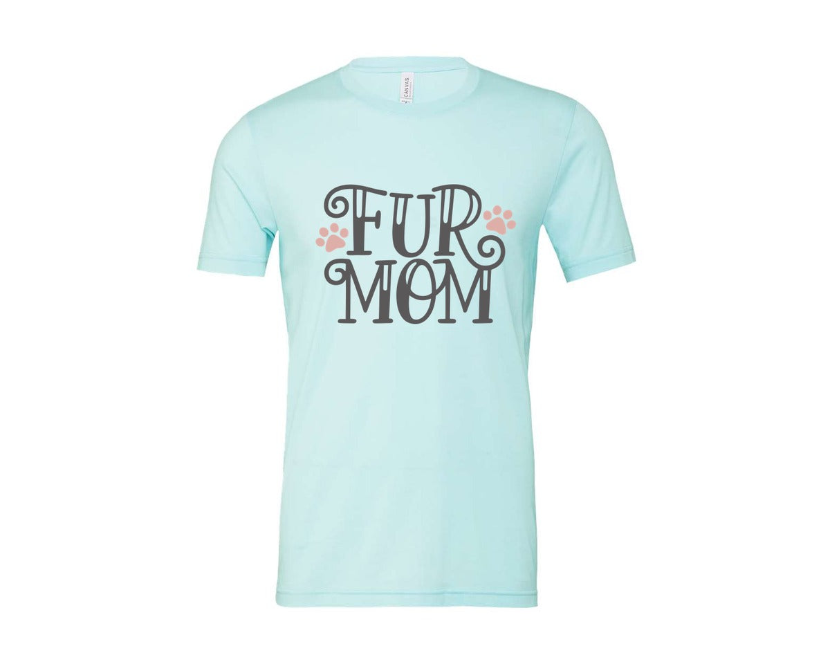 brand:Bella Canvas|color:Heather Ice Blue|Fur Mom Cute Crazy Cat Lady Quote 2 Graphic T-Shirt