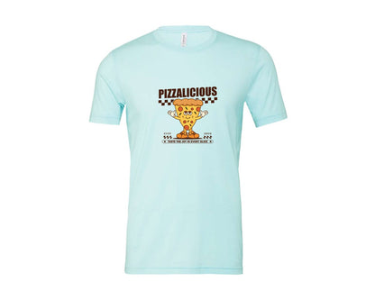brand:Bella Canvas|color:Heather Ice Blue|Vintage Slice Pizza Cartoon Character Graphic T-Shirt