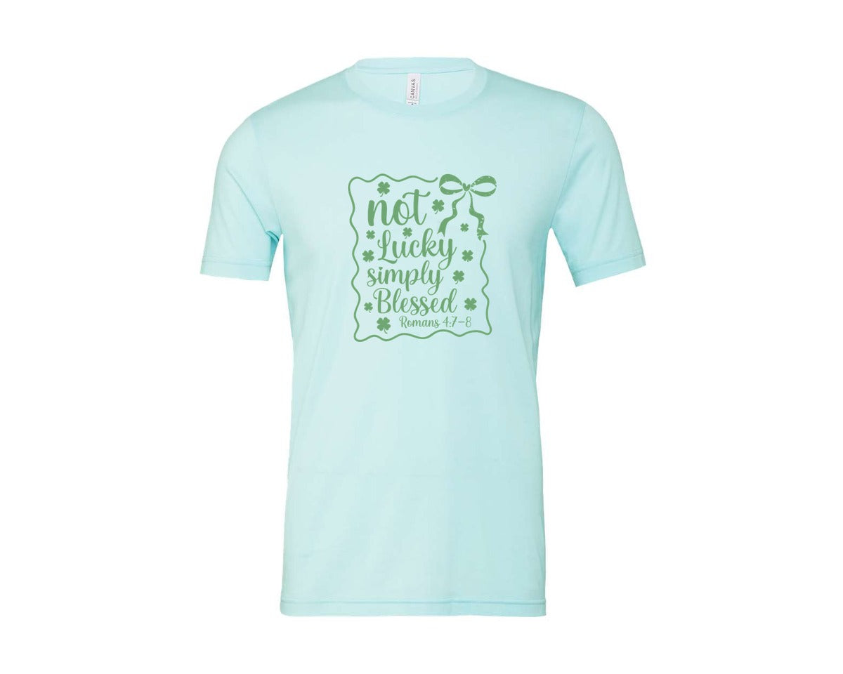brand:Bella Canvas|color:Heather Ice Blue|Not Lucky Simply Blessed Graphic T-Shirt