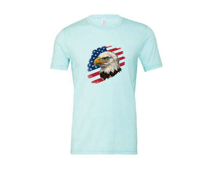 brand:Bella Canvas|color:Heather Ice Blue|American Eagle With Flag Patriotic Graphic T-Shirt