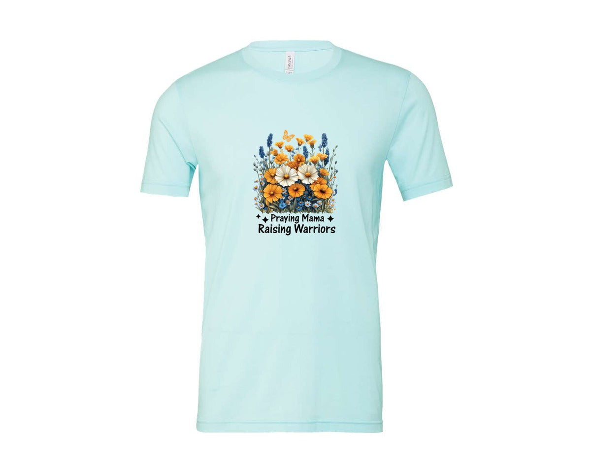 brand:Bella Canvas|color:Heather Ice Blue|Praying Mama Boho Floral Mama 2 Graphic T-Shirt