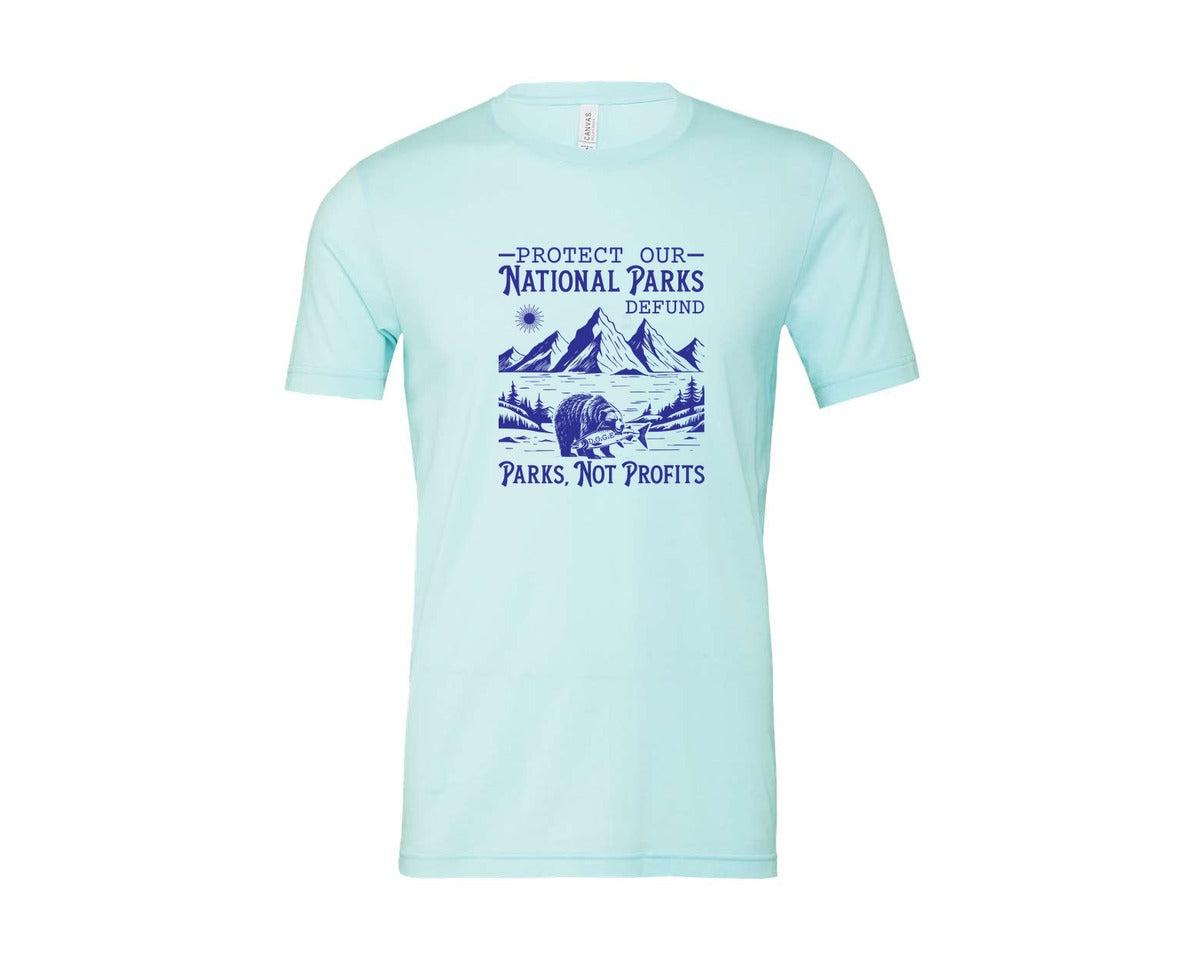 brand:Bella Canvas|color:Heather Ice Blue|Protect Our National Parks Defund Doge Graphic T-Shirt