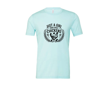 brand:Bella Canvas|color:Heather Ice Blue|Just A Girl Who Loves Chickens T Shirt D Graphic T-Shirt