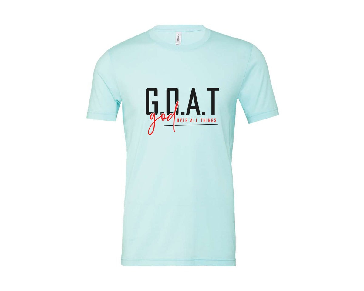 brand:Bella Canvas|color:Heather Ice Blue|God Over All Things Shirt Design Graphic T-Shirt