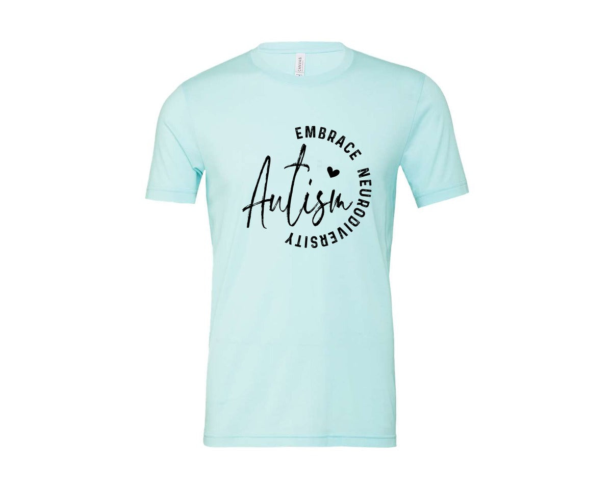 brand:Bella Canvas|color:Heather Ice Blue|Embrace Neurodiversity Autism Graphic T-Shirt