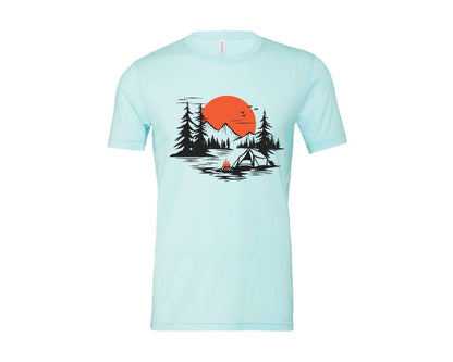 brand:Bella Canvas|color:Heather Ice Blue|Sunset Camping Adventure T Shirt Design 9 Graphic T-Shirt