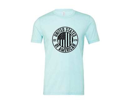 brand:Bella Canvas|color:Heather Ice Blue|United States Of America Patriotic Graphic T-Shirt