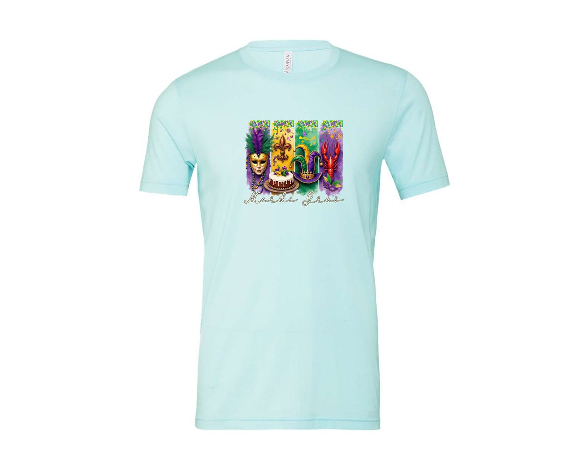 brand:Bella Canvas|color:Heather Ice Blue|Mardi Gras Coquette 2 Graphic T-Shirt