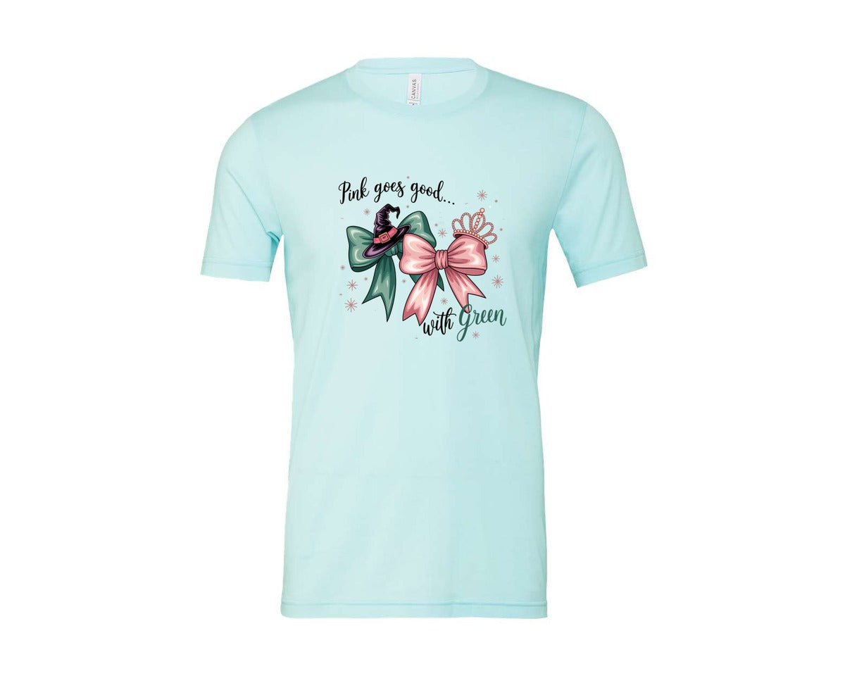 brand:Bella Canvas|color:Heather Ice Blue|Pink Goes Good With Green 4 Graphic T-Shirt