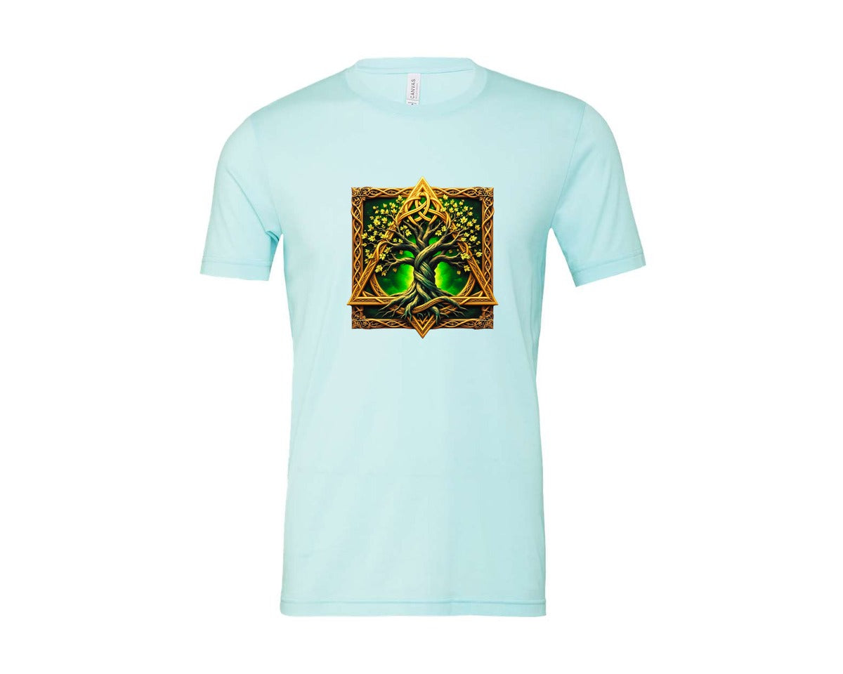 brand:Bella Canvas|color:Heather Ice Blue|Celtic Tree Of Life Mystical Tree Graphic T-Shirt