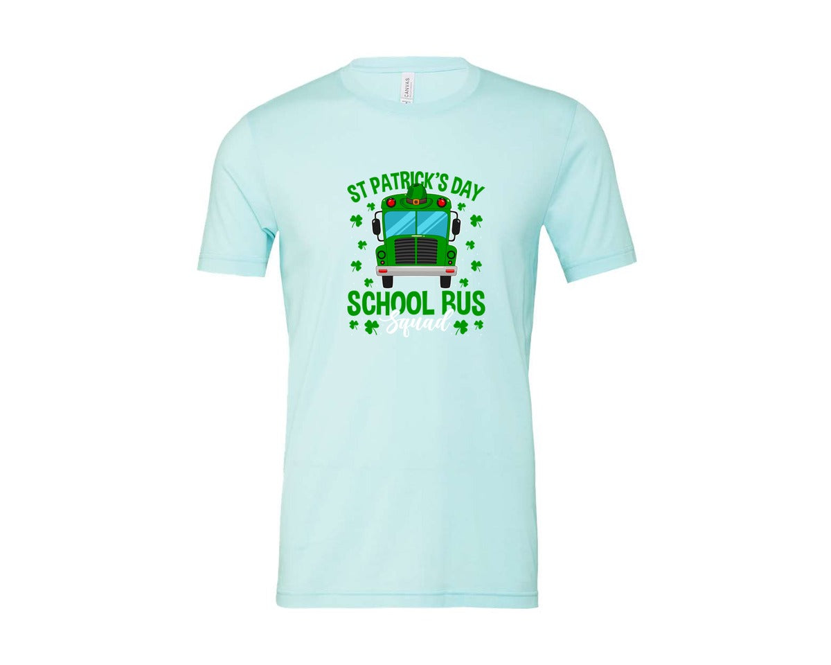 brand:Bella Canvas|color:Heather Ice Blue|St Patricks Day School Bus Squad School 2 Graphic T-Shirt