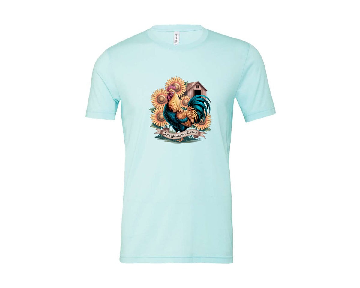 brand:Bella Canvas|color:Heather Ice Blue|Just A Girl Who Loves Chickens 10 Graphic T-Shirt