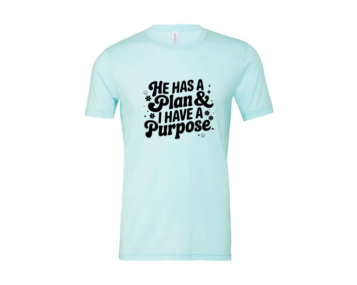 brand:Bella Canvas|color:Heather Ice Blue|He Has A Plan And I Have A Purpose D Graphic T-Shirt