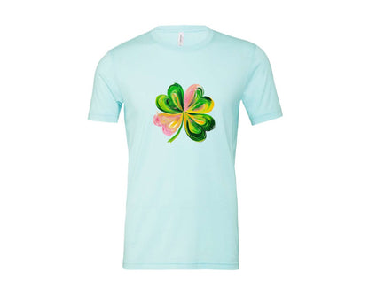brand:Bella Canvas|color:Heather Ice Blue|Brushstroke Shamrock Graphic T-Shirt