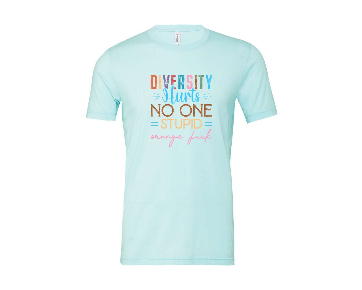 brand:Bella Canvas|color:Heather Ice Blue|Diversity Hurts No One Stupid Orange F Graphic T-Shirt
