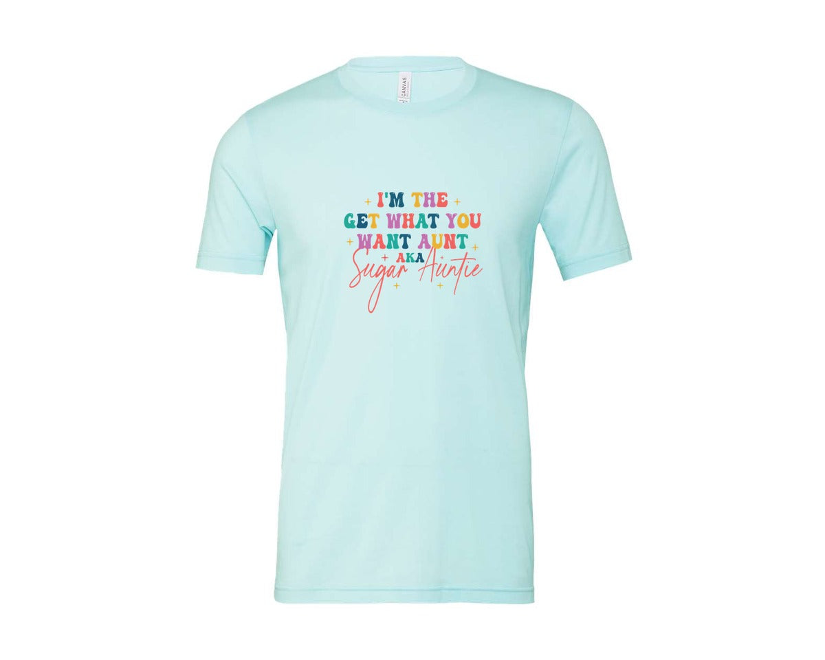 brand:Bella Canvas|color:Heather Ice Blue|Sugar Auntie Im The Get What Graphic T-Shirt