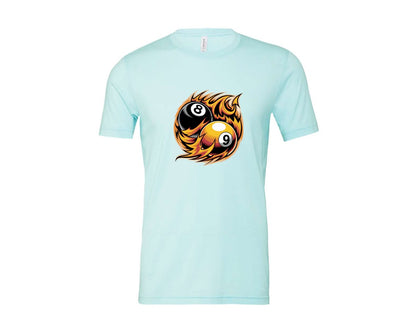 brand:Bella Canvas|color:Heather Ice Blue|Flaming 8 9 Ball Billiards Graphic T-Shirt