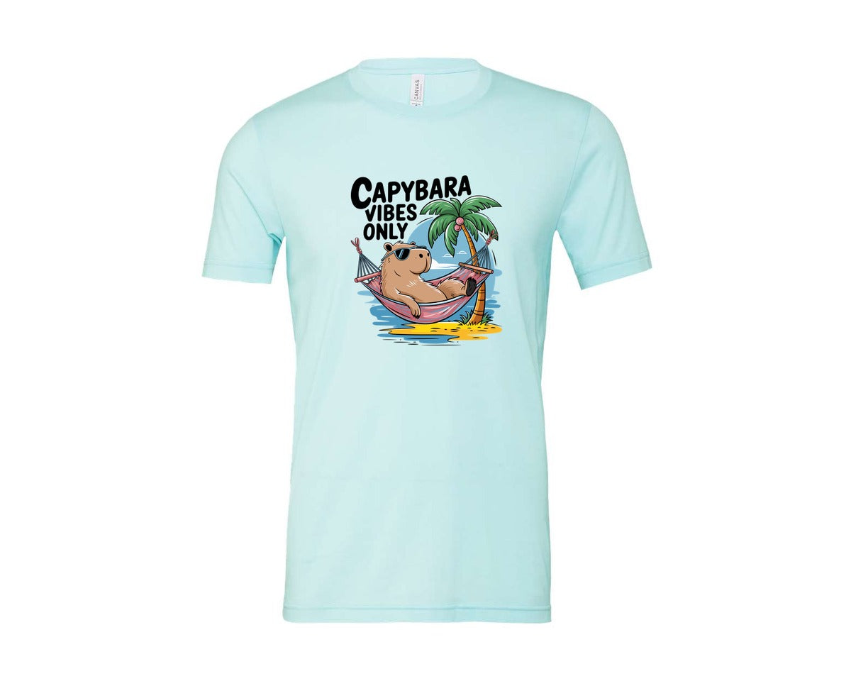 brand:Bella Canvas|color:Heather Ice Blue|Capybara Vibes Only Summer T Shirt Print Graphic T-Shirt