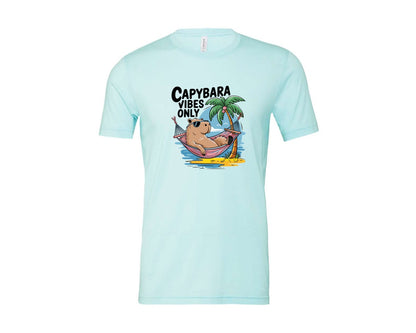 brand:Bella Canvas|color:Heather Ice Blue|Capybara Vibes Only Summer T Shirt Print Graphic T-Shirt