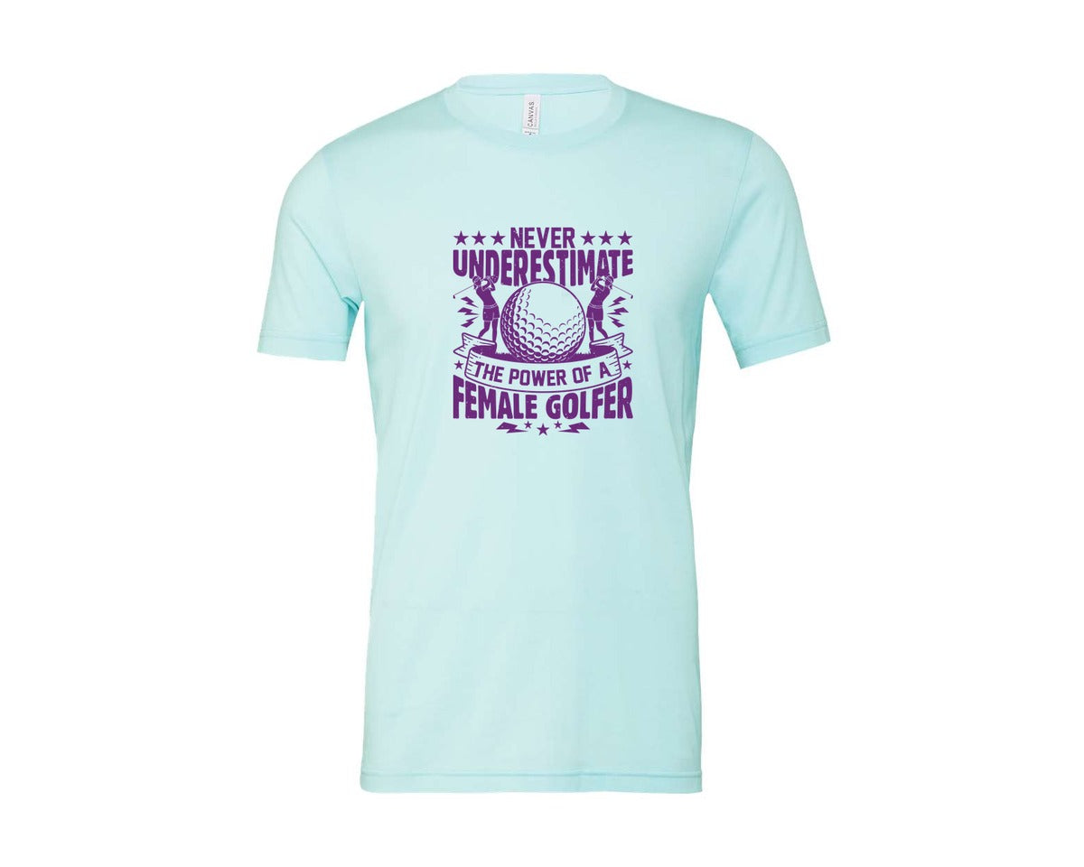 brand:Bella Canvas|color:Heather Ice Blue|Female Golfer Golf Club T Shirt Design Graphic T-Shirt