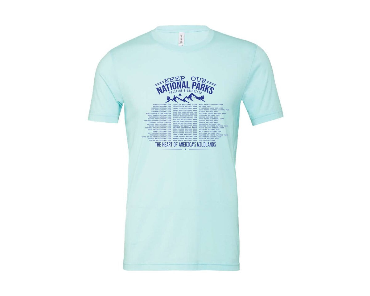 brand:Bella Canvas|color:Heather Ice Blue|Keep Our National Parks Pristine And Graphic T-Shirt