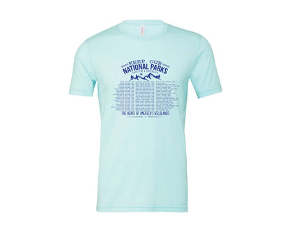 brand:Bella Canvas|color:Heather Ice Blue|Keep Our National Parks Pristine And Graphic T-Shirt