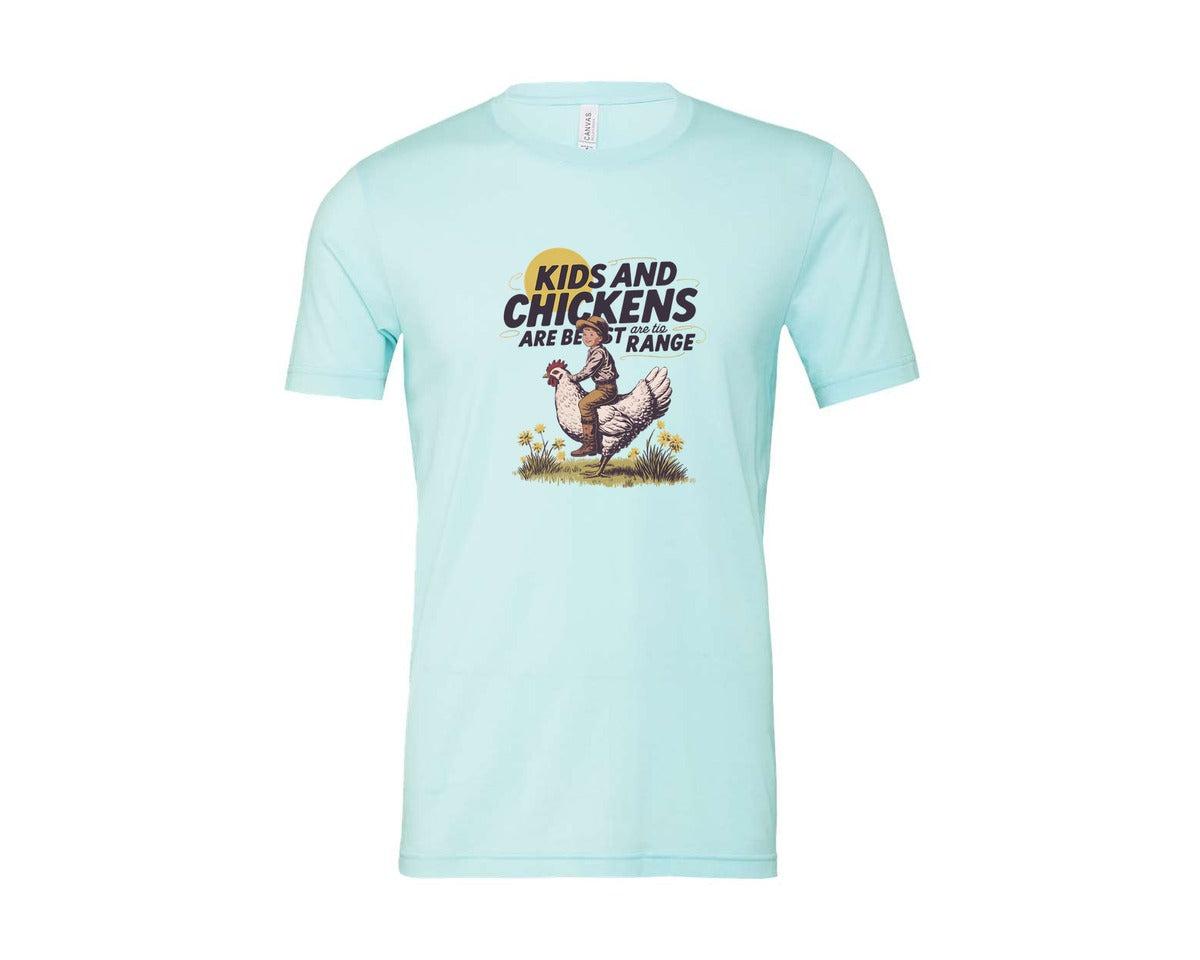 brand:Bella Canvas|color:Heather Ice Blue|Kids And Chickens Vintage Farm Graphic T-Shirt