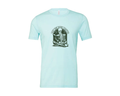 brand:Bella Canvas|color:Heather Ice Blue|Just One More Chapter Skeleton Coffee 2 Graphic T-Shirt