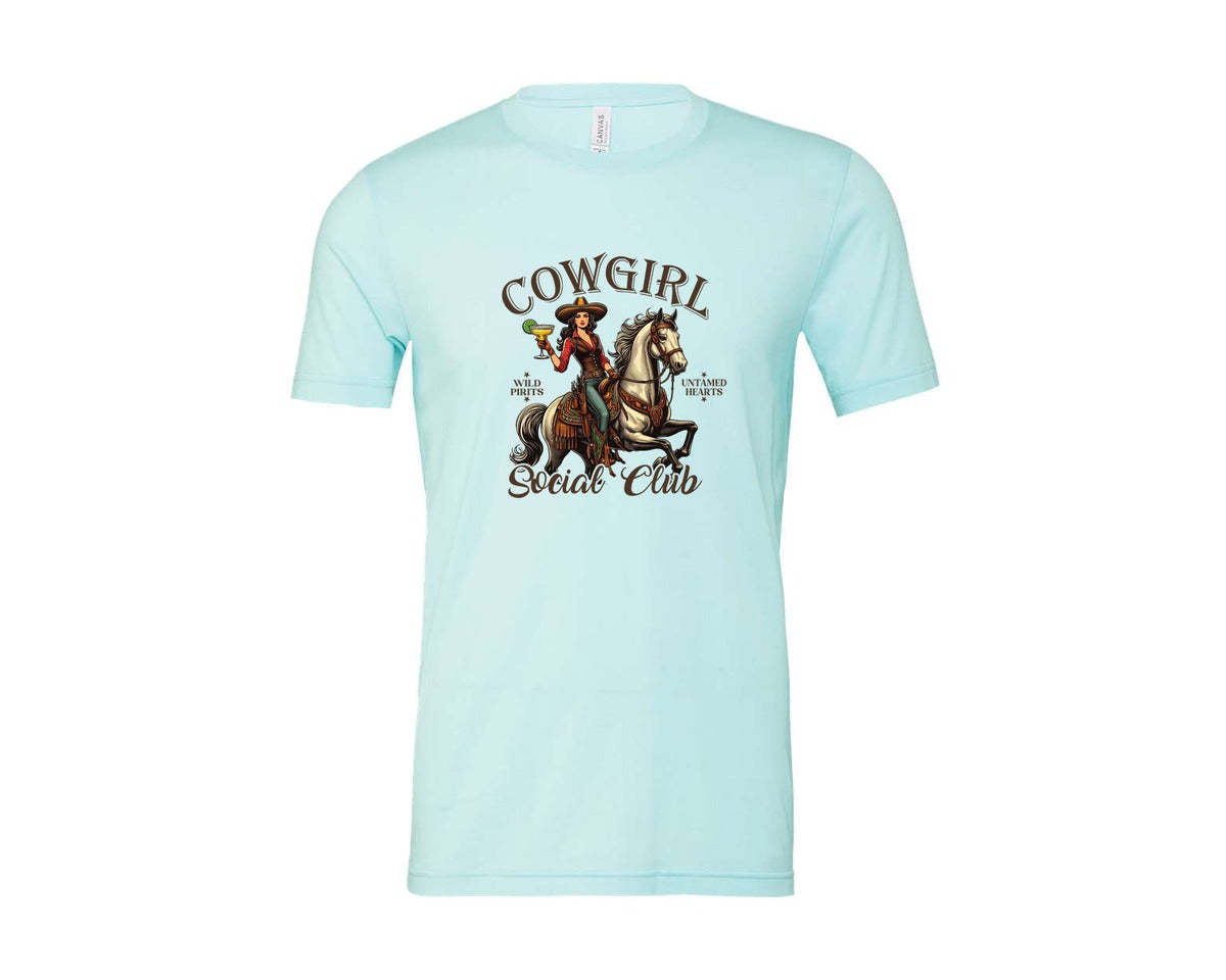 brand:Bella Canvas|color:Heather Ice Blue|Cowgirl Social Club Cowgirl Graphic T-Shirt