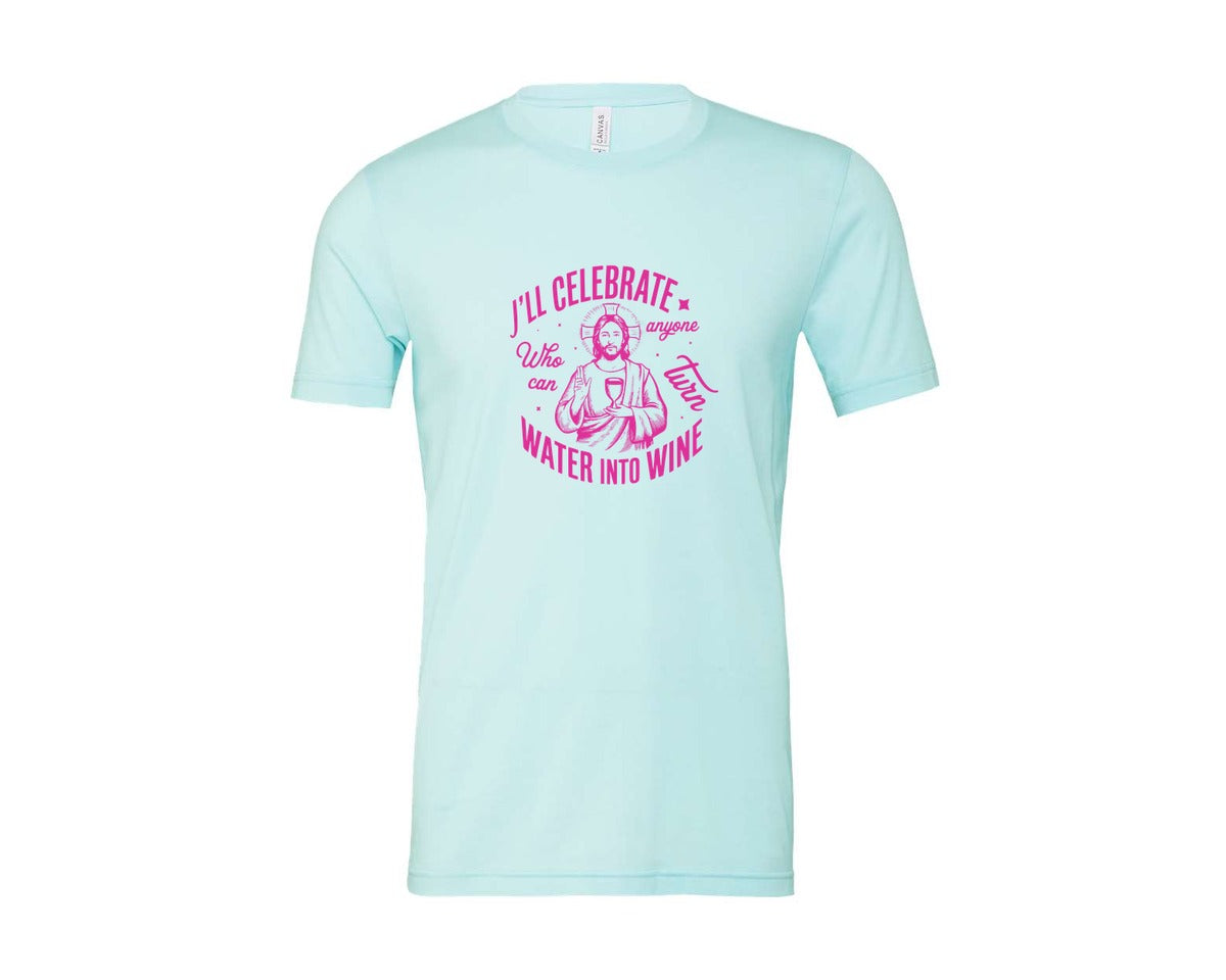 brand:Bella Canvas|color:Heather Ice Blue|Jesus Water Into Wine Design Graphic T-Shirt
