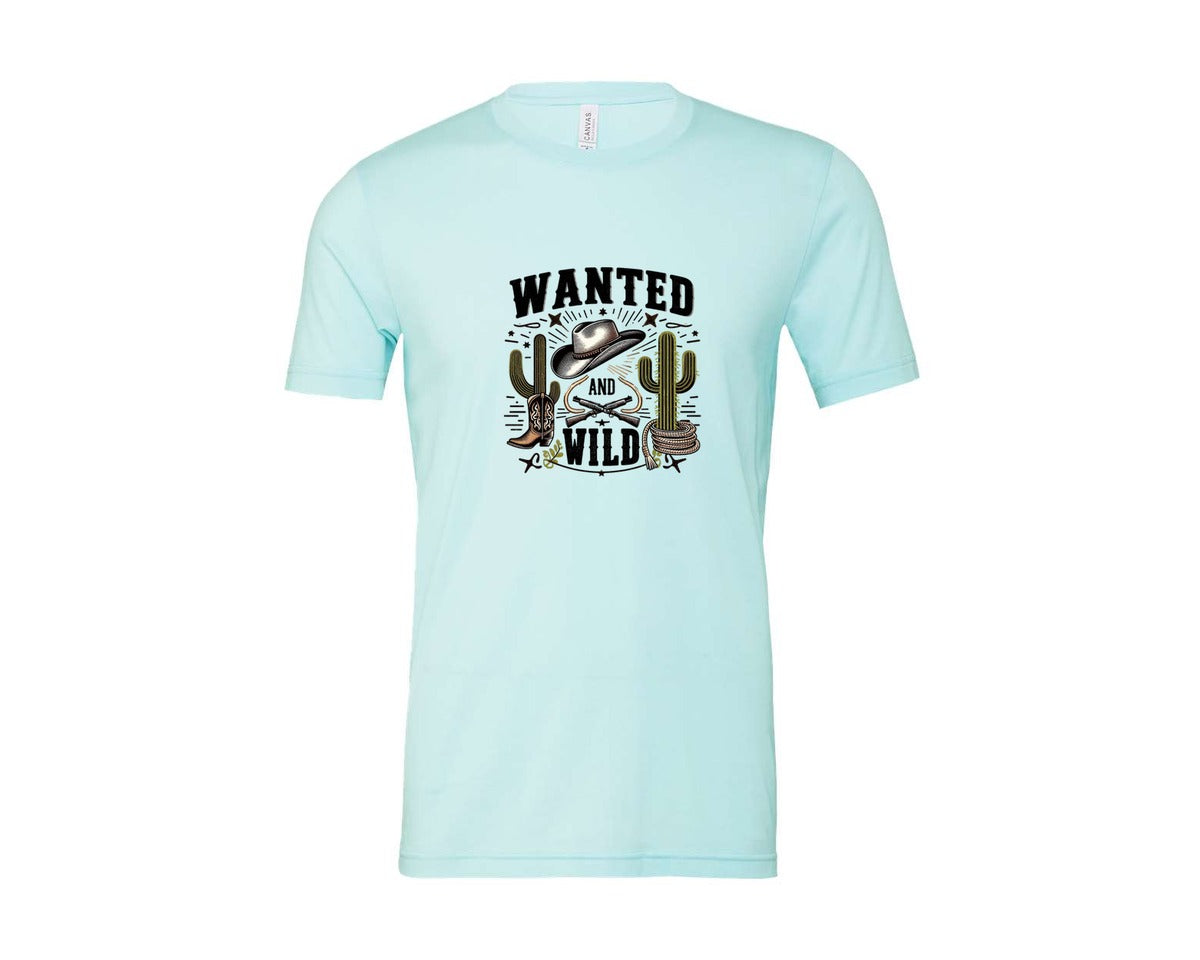 brand:Bella Canvas|color:Heather Ice Blue|Western Wanted And Wild T Shirt Graphic T-Shirt