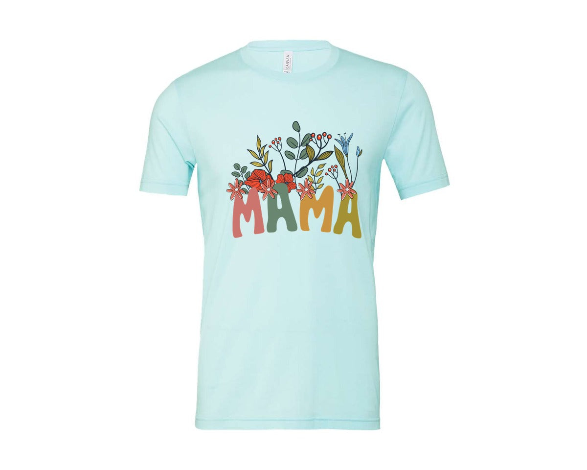 brand:Bella Canvas|color:Heather Ice Blue|Mama Shirt Wildflowers Mama Shirt Graphic T-Shirt